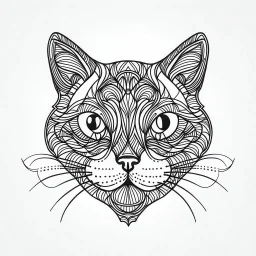 cat front face view, minimal lines, cartoon, mandala, white back ground color, real style, realistic, minimalistic, minimal black line art, line art, crisp line art, unique coloring sheet, outlined, outline, crisp, crisp line edges, illustration, thin lines, crisp clear lines, line art, clean line art, unique, 8k, amazing, masterpiece, no colors, no dark color, no black color, avoid thick black, minimalistic line edges, pure white back ground, image character full fit to page,