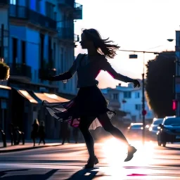 woman dancing in the street siluette