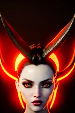 Succubus character, demon horns, demon tail, ominous, facepaint, waist up portrait, intricate, oil on canvas, masterpiece, expert, insanely detailed, 4k resolution, retroanime style, cute big circular reflective eyes, cinematic smooth, intricate detail , soft smooth lighting, soft pastel colors, painted Renaissance style