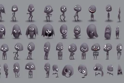 make a bunch of simple spooky and cute cartoon characters with bodies arms, and legs I could draw and make them all different