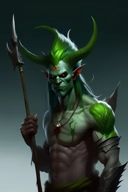 halfdemon with green hair, with trident