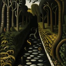 A black underground passage with worms painted by Henri Rousseau