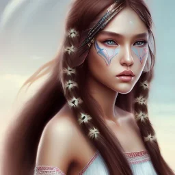 Native American girl, cute, beautiful, long hair, brown eyes