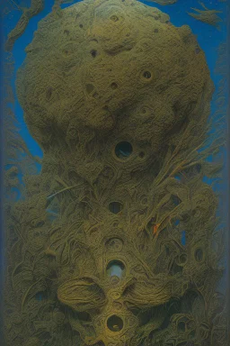 For The Eye of Silence Max Ernst employed a technique called decalcomania to create arbitrary textures on the canvas, which he then reworked to resemble rock formations and forms of animals, plants. a primordial-like landscape. The Eye of Silence has also been described as, "part vegetation, part rock and part bejewelled