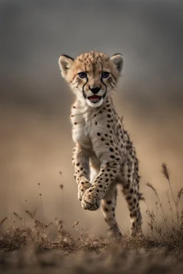 10 hr. ago A captivating image of a attacking angry Cheetaah Cub in its natural habitat., poised on a vast field with a stark contrast between light and dark, conveys a powerful sense of tension. In this expertly captured photograph, the predatory animal stands tall, its muscular frame oozing strength and dominance. The sharpness of every detail accentuates the creature's primal aura, from its razor-sharp teeth and piercing eyes to its sleek, glossy fur. This mesmerizing image.