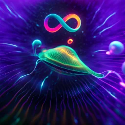 infinity symbol ∞ with vibrant single plankton in water, striking, neon, chiaroscuro, dramatic, captivating, powerful, fantasy, beautiful, octane render, 16k post-production, artstation: award-winning: atmospheric: commanding: fantastical: clarity: ultra quality: striking: brilliance: stunning colors: amazing depth; lens: f/11, 35mm