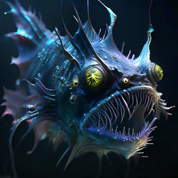 fluid ink angler fish creature, unreal engine 5, 8k resolution, photorealistic, ultra detailed