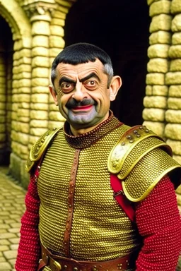 Mr. Bean as Greek soldier in Roman Colosseum