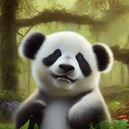 pixar art style of a super cute baby panda in natural environment, vivid color, full body, by mobeius, au naturel, hyper detailed, digital art, trending on artstation, cinematic lighting, studio quality, smooth render, unreal engine, octane render, art style by klimt and nixeu and ian sprigger and wlop and krenz cushart