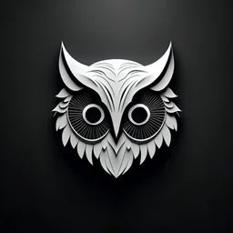 logo design, bunchy, 3d lighting, white owl, highly detailed face, cut off, symmetrical, friendly, minimal, round, simple, cute , only black