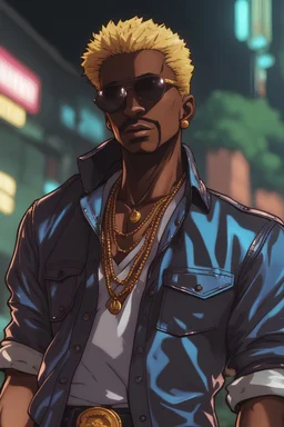 70s Blaxpliotation Man In A Button Up Shirt And Leather Jacket,hunter x hunter style,urbancore,jojo style,after hours aesthetic,rap fashion,gen x soft club style,one piece style,Street Fighter Style,Mortal Kombat Style, Tekken Style, Kof Style,2000s Cartoon Style,adult swim style,Killer Instinct Style,Final Fantasy Style,bleach style,todd Mcfarlane Style,mike mignola style,