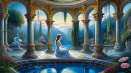 oil painting, relaxation, luxury, dream world, calm beauty, symmetry, fantasy world, magic, beautiful composition, exquisite detail