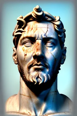 Ultra Realistic image, classical renaissance sculpture, white marble material, Lionel Messi, emperor, gold Laurel leaves crown, miguel angel style, chisel style, emperor, waist up portrait, epic, celestial, cinematic lighting, God light, god rays, 4k resolution, smooth details, ornate details, soft lighting, unreal engine 5, sky background.