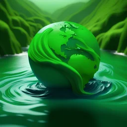 picture of a globe with a green colored flowing river