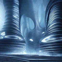 biomorphic alien city with lighting, foto-realistic,TG, 8k, art by HR Giger.