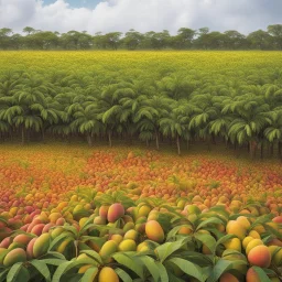 A field of mango trees in bright colors