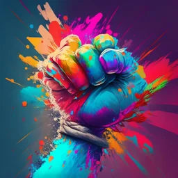 colorful fist, digital art, anime