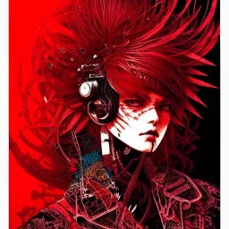 beautiful punk girl, hyper detailed, hyperdetailed, intricately detailed, illustration by <kilian eng> <Yoji Shinkawa>, darkred tones,