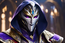 Jhin in 8k live action artstyle, cosmic mask, close picture, intricate details, highly detailed, high details, detailed portrait, masterpiece,ultra detailed, ultra quality