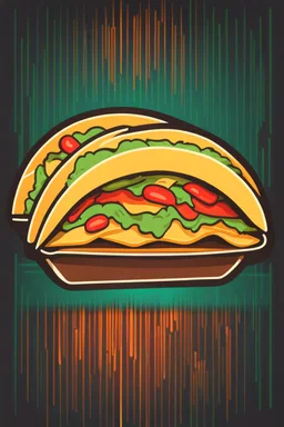 Craft an simplified flat image of a stylized taco, using unbroken fixed-width lines and balanced, minimalist clip art aesthetics, icon for neon sign, no shading