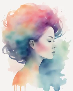 woman silhouette and hair watercolor draw pastel colors