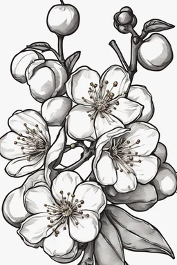 outline art for Spring: cherry blossem, White background. sketch style, clean line art, white background, no shadow and clear