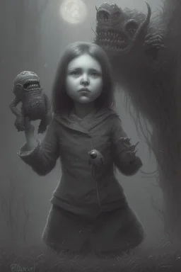 cute girl and litlle monster, Style John Kenn Mortensen,