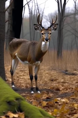 deer, Legs bent backwards, Barrel chested/bloated abdomen, Emaciation, Eyes belonging to unrelated animals, Forward-facing eyes, General bodily disfigurement, on hind legs and found footage