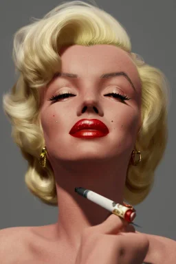 Marilyn Monroe, smokes a cigarette, photorealistic illustration, 4k