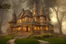 fantasy victorian house surrounded by forest