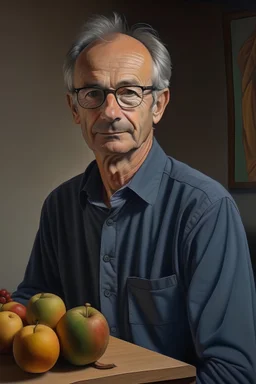 portrait of the professor Stephane Schneider french nutritionist in Nice, photo realist, van gog style