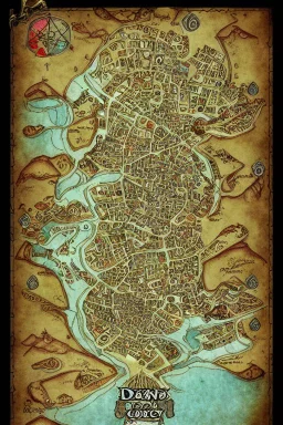 dnd, fantasy, map of the city, demonic, diagram, map, parchment, illustration,