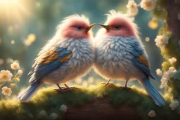 Very fluffy bird couple love, flora, in sparkling sunshine Weight:1 detailed matte painting Weight:0.9