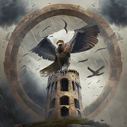 Circling around the ancient tower, I am a falcon in a storm