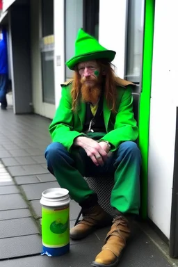 geef mijn een alcoholverslaafde, depressieve kabouter plop die uit zijn melkherberg is weggepest en nu dakloos op straat in Aalst leeft