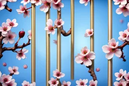 fantastic light pin blue background with three cherry blossoms in a column repeated 4 times with variations