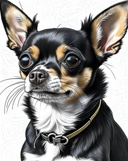 black and white drawing of this chihuahua looking to the left