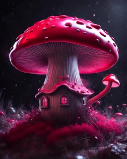 A solitary floating mushroom house on a clear night. silver and red and pink, Dark cosmic interstellar. Detailed Matte Painting, deep color, fantastical, intricate detail, splash screen, hyperdetailed, insane depth, concept art, 8k resolution, trending on Artstation, Unreal Engine 5, color depth, backlit, splash art, dramatic, High Quality Whimsical Fun Imaginative Bubbly, perfect composition