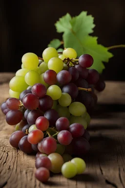 Bunch of white and red grapes on a wooden table