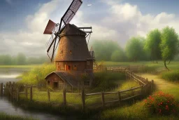 farm windmill river