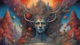 Pagan Sacrifices || surrealism, in the styles of Otto Rapp and Philippe Druillet and Ron Walotsky, intricately detailed, expansive, maximalist, mixed media, modern colors, epic, magic realism, highest resolution