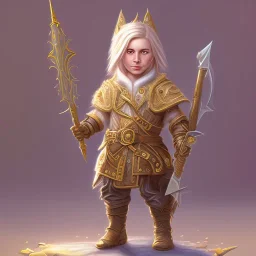 blond rogue, fantasy gnome, nonbinary, gold cloak