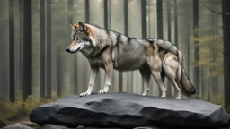 wolf on a rock next to forest