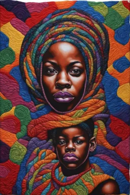 A polychromatic textile portrait, quilting, fabrics, by artist "Bisa Butler"