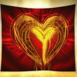 electric heart in red and golden tapestry