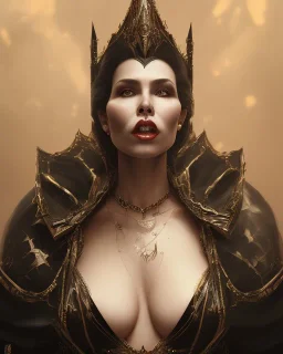 old evil queen in black leather gown, femme fatale, volouptous, busty, cleavage, angry, emperious, 8k resolution concept art portrait by Greg Rutkowski,