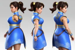 daz3d iray: CHUN-LI character ( three-view illustration of CHUN-LI : displaying the front, and back views simultaneously in one image)