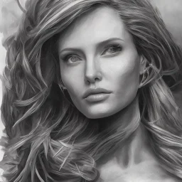 portrait head Angelina Jolie long hairs big bobs Tomb Raider