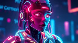 a neon glowing cyber punk female robot