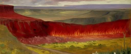 A grayish red badlands with Sulphur fire painted by Claude Monet